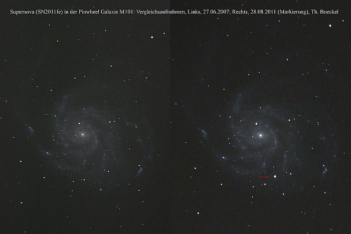 Supernova (SN 2011fe) in M101, Pinwheel Galaxie