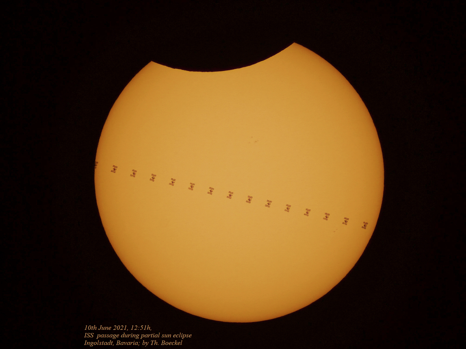 ISS before the sun,  partial solar eclipse June 2021 by Th Boeckel